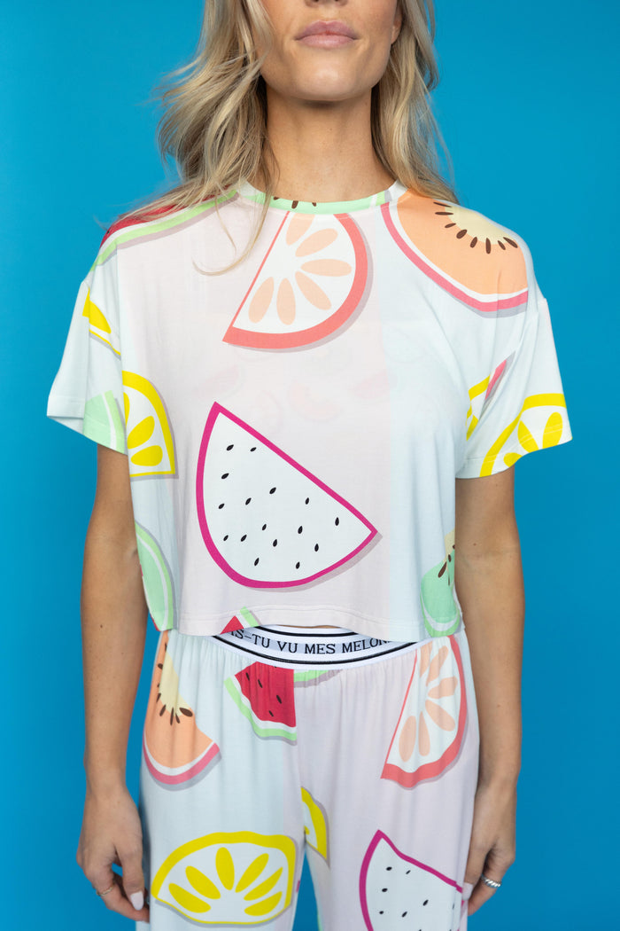 Pajama Crop Top "AS-TU VU MES MELONS"